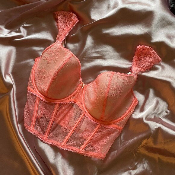 Victoria's Secret, S-DD, Dream Angels Lace Corset In Neon Nectar (BRIGHT CORAL) - Picture 1 of 10